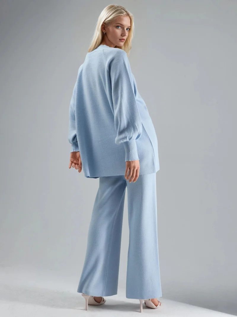 My Fashion Baby Blue MY FASHION Loose Fit Sweater & Pants Knit Co-ord Set for Women | Best Price UAE